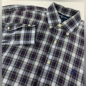 Ralph Lauren Blake Men’s Long Sleeve Button Down Purple Plaid Cotton Sz Med T6